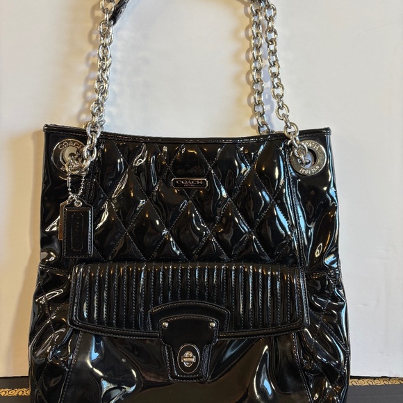 COACH POPPY LIQUID GLASS PURSE - BLACK CHAIN SHOULDER CROSS BODY HANDBAG - Picture 1 of 15